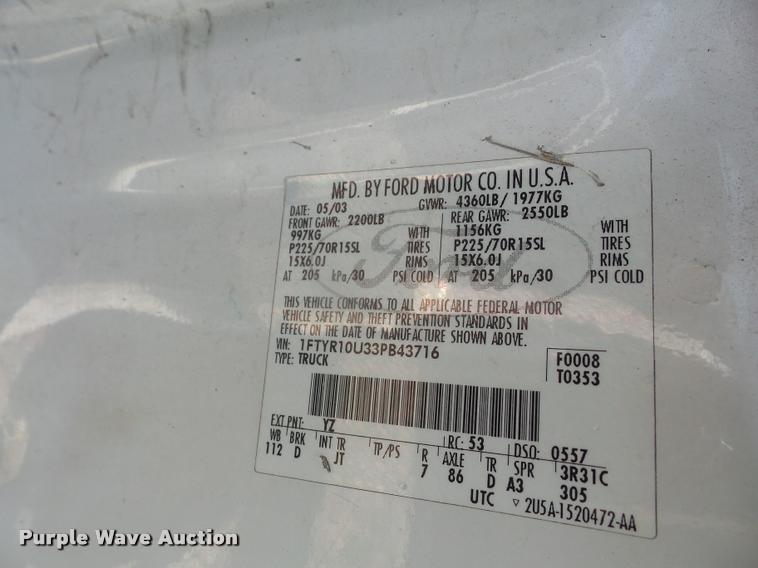 image for item DA1682 2003 Ford Ranger pickup truck