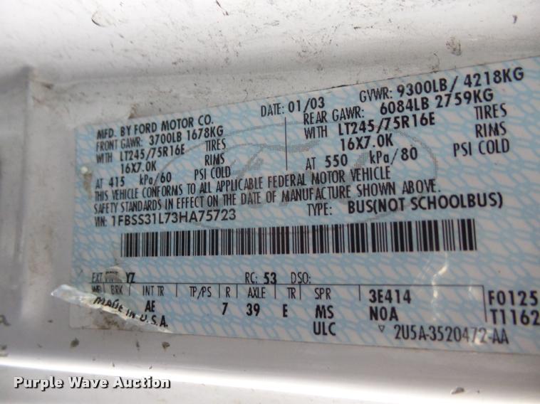 image for item DA1683 2003 Ford E350 Extended van