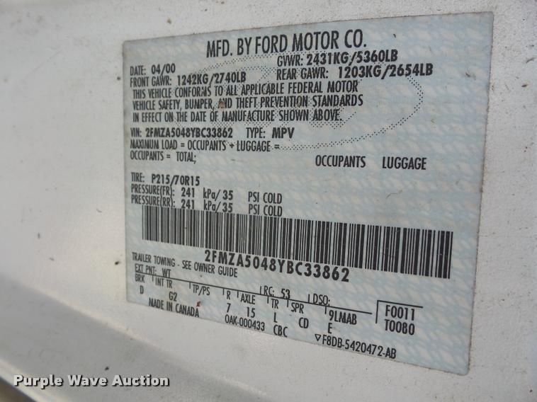 image for item DA1684 2000 Ford Windstar van