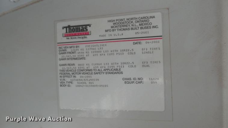 image for item DB3354 2002 Freightliner FS65 Thomas school bus