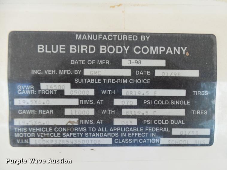image for item DB6246 1998 GMC P3500 Blue Bird school bus