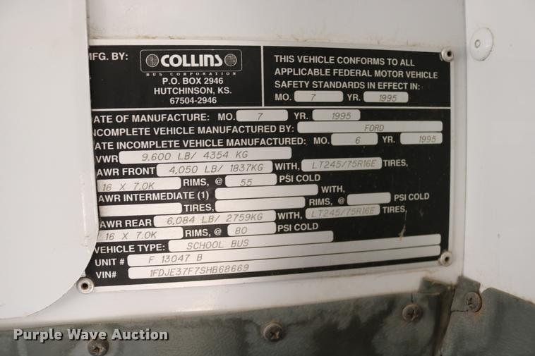 image for item DB9271 1995 Ford Econoline E350 Collins school bus