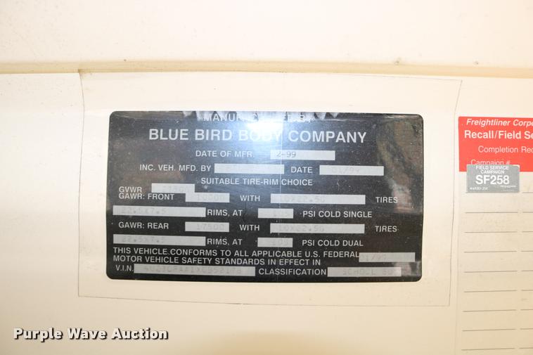 image for item DB9296 1999 Freightliner FS65 Blue Bird school bus