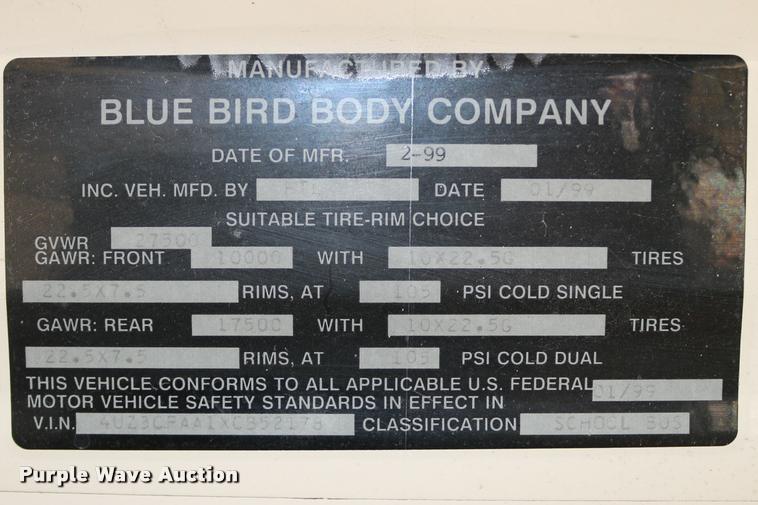 image for item DB9296 1999 Freightliner FS65 Blue Bird school bus