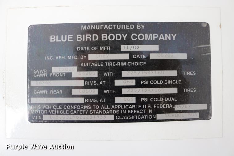 image for item DB9319 2002 Chevrolet Express G3500 school bus