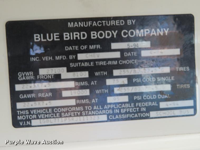 image for item DI9843 1995 Chevrolet B7 Blue Bird school bus