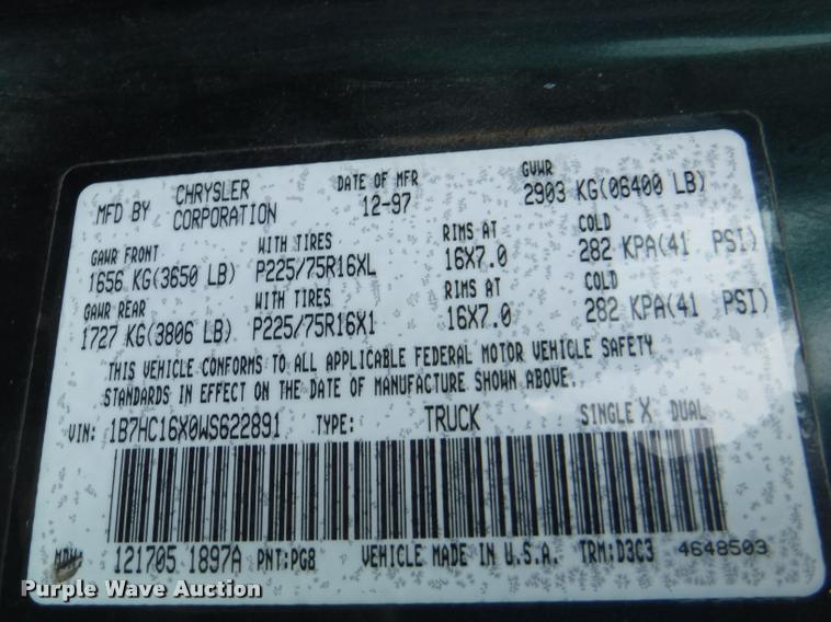 image for item K5878 1998 Dodge Ram 1500 pickup truck