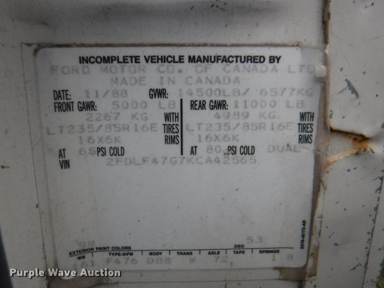 image for item K5883 1989 Ford F450 Super Duty XL flat dump bed truck