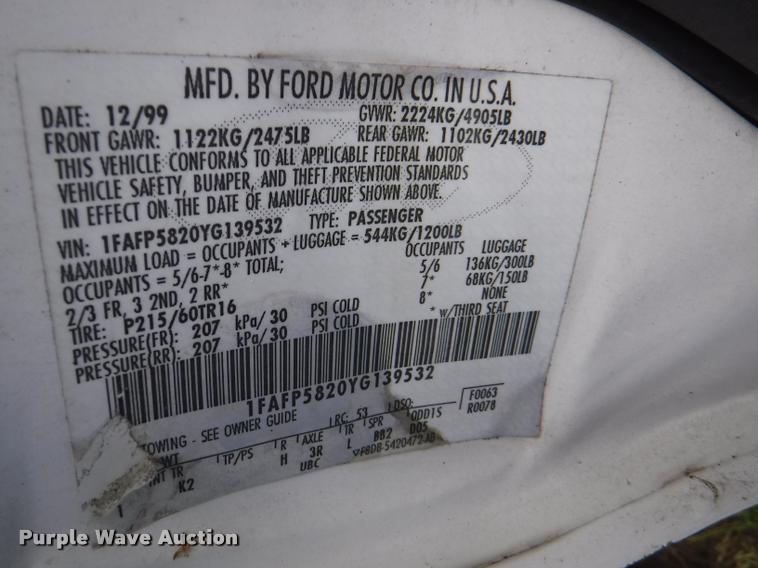 image for item K5886 2000 Ford Taurus SE