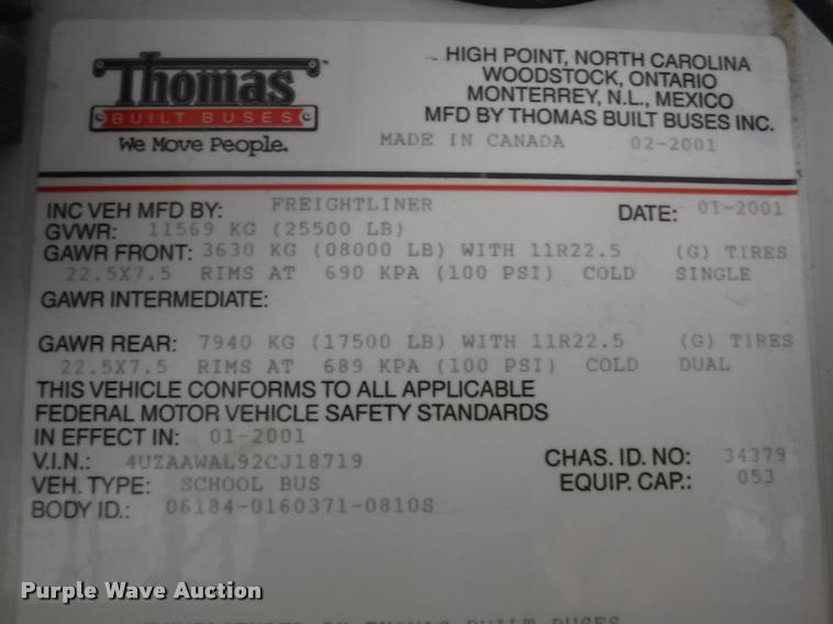 image for item K5891 2002 Freightliner FS65 Thomas school bus