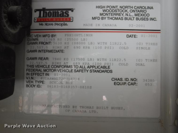 image for item K5892 2002 Freightliner FS65 Thomas school bus