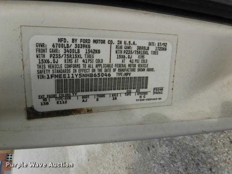 image for item K5922 1992 Ford Club Wagon van