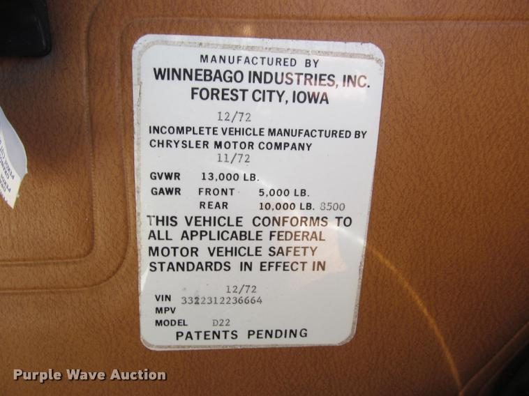 image for item DA1012 1973 Winnebago Brave RV