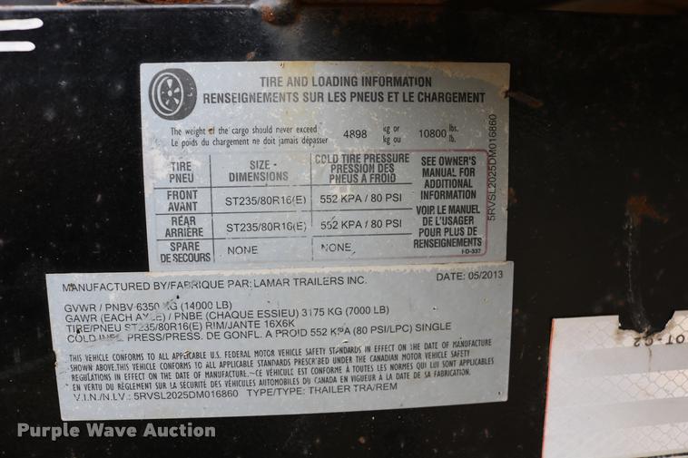 image for item DB9255 2013 Lamar utility trailer