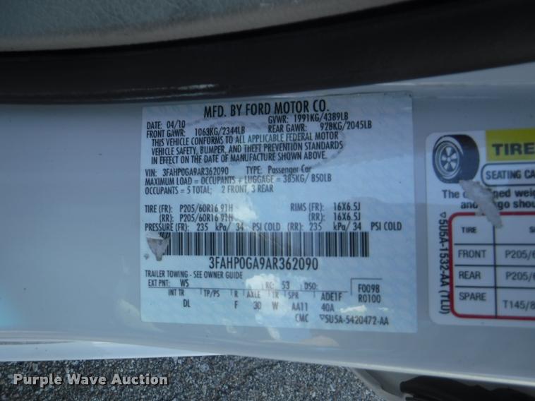 image for item DD0859 2010 Ford Fusion