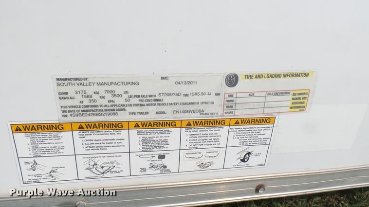 image for item DR9257 2011 South Valley enclosed cargo trailer