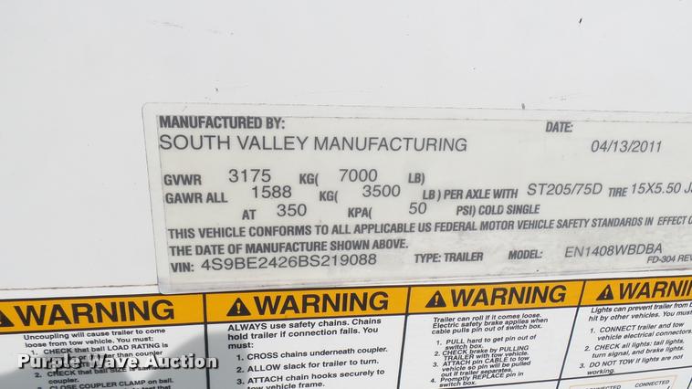 image for item DR9257 2011 South Valley enclosed cargo trailer