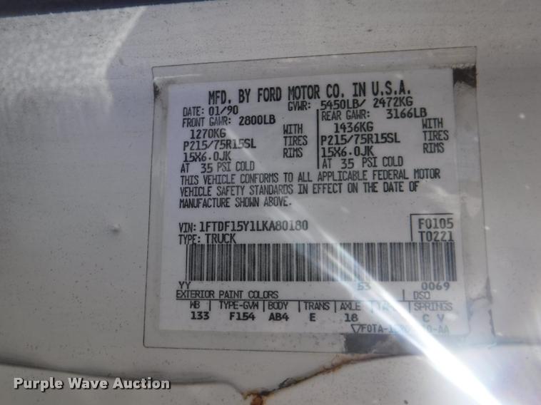 image for item K5969 1990 Ford F150 Custom pickup truck