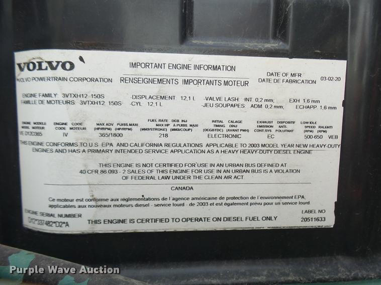 image for item K1780 2004 Volvo VHD rail road service truck with crane