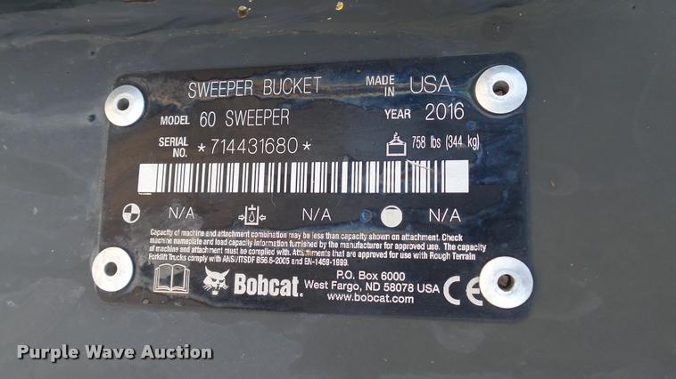 image for item DB8200 2016 Bobcat 60 skid steer sweeper