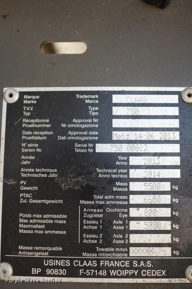 image for item DA6863 2014 Claas 455 Rollant Uniwrap round baler