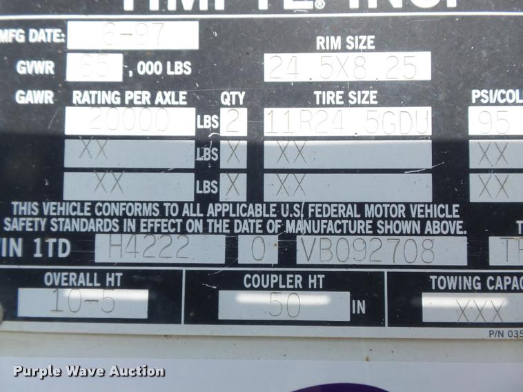 image for item DB6453 1997 Timpte Split Tub double hopper bottom grain trailer