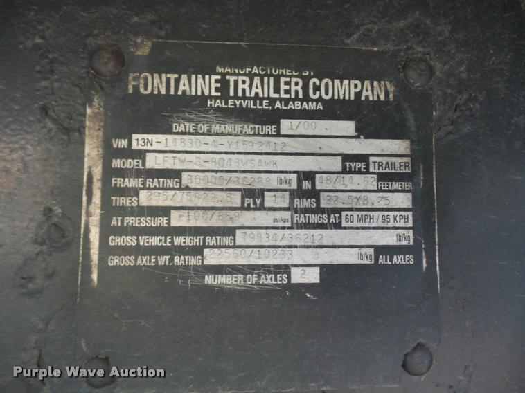 image for item DB6460 2000 Fontaine LFTW-6-8048WSAWK flatbed trailer