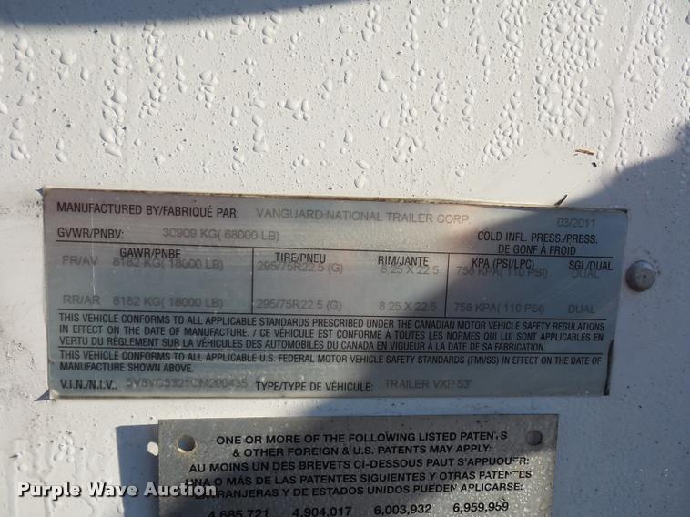 image for item DB6461 2012 Vanguard VXP dry van trailer