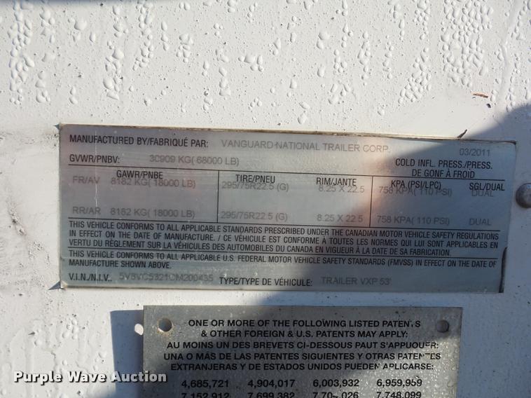 image for item DB6461 2012 Vanguard VXP dry van trailer
