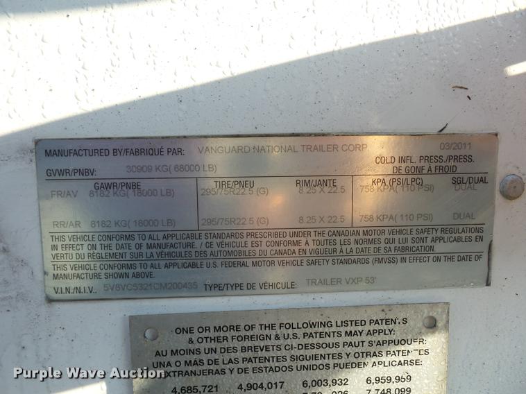 image for item DB6461 2012 Vanguard VXP dry van trailer