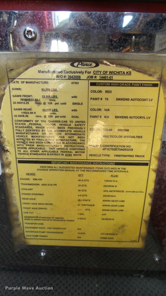 image for item L2268 2003 Pierce Quint ladder fire truck