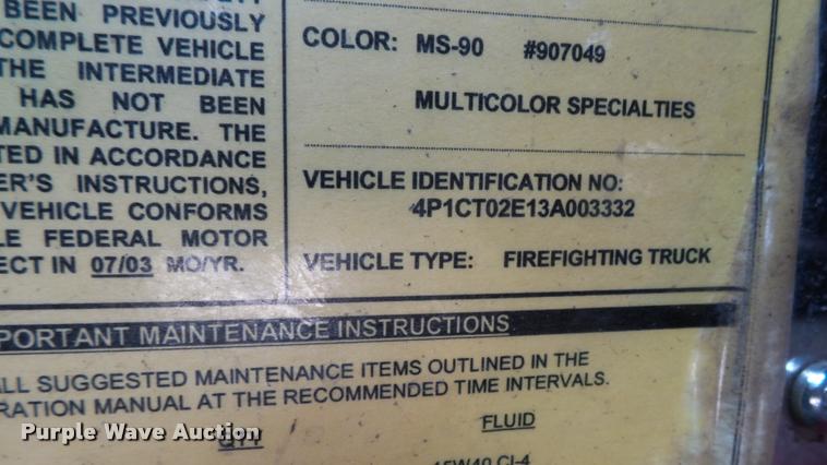 image for item L2269 2003 Pierce pumper fire truck