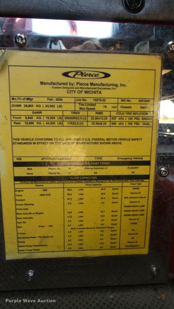 image for item L2271 2004 Pierce Quint ladder fire truck