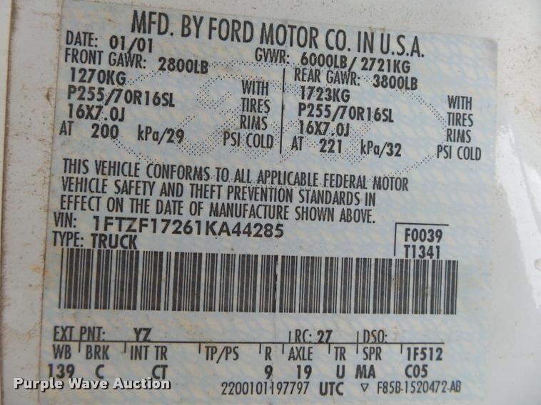 image for item DA2743 2001 Ford F150 pickup truck