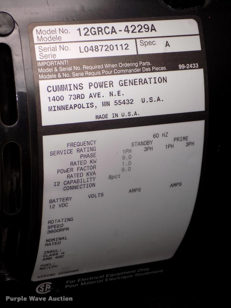 image for item DA3094 Onan RS12000 generator