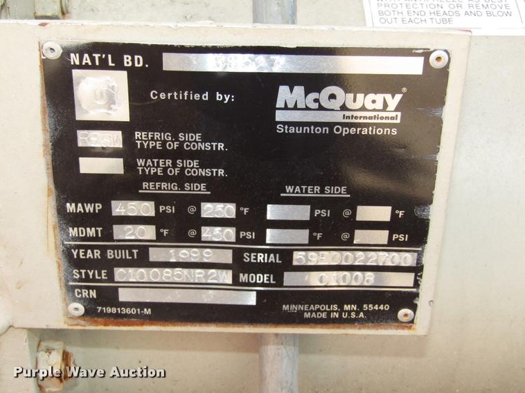 image for item DA3123 1999 McQuay water cooled reciprocating chiller/templifier heat pump