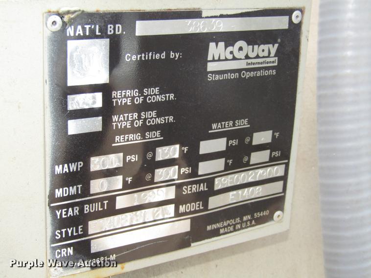 image for item DA3123 1999 McQuay water cooled reciprocating chiller/templifier heat pump