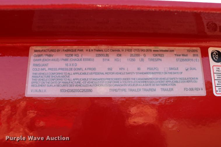 image for item DD0168 2016 H&H flatbed trailer