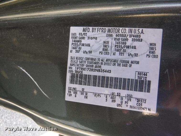 image for item DD0856 2002 Ford F150 XLT SuperCab pickup truck