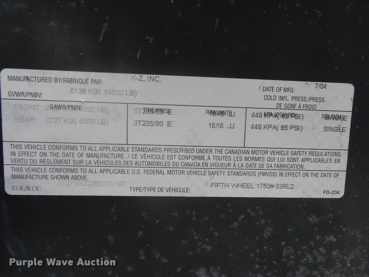 image for item DD1521 2005 KZ New Vision camper