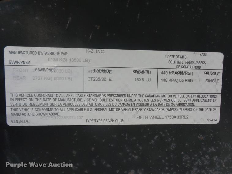 image for item DD1521 2005 KZ New Vision camper