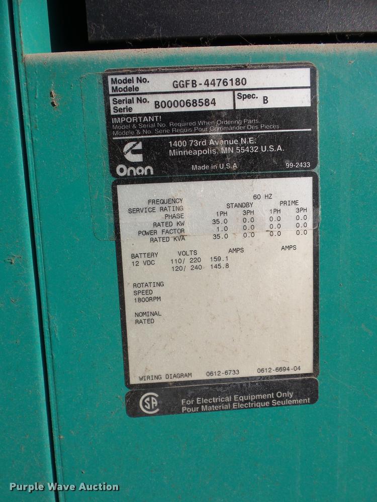 image for item DD1608 Onan GGFB-447G180 generator