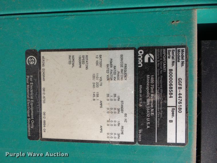 image for item DD1608 Onan GGFB-447G180 generator