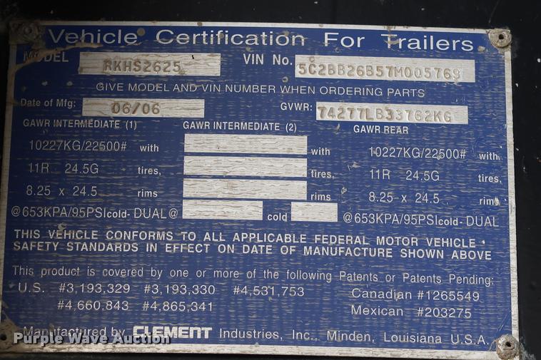 image for item BV9164 2007 Clement end dump trailer