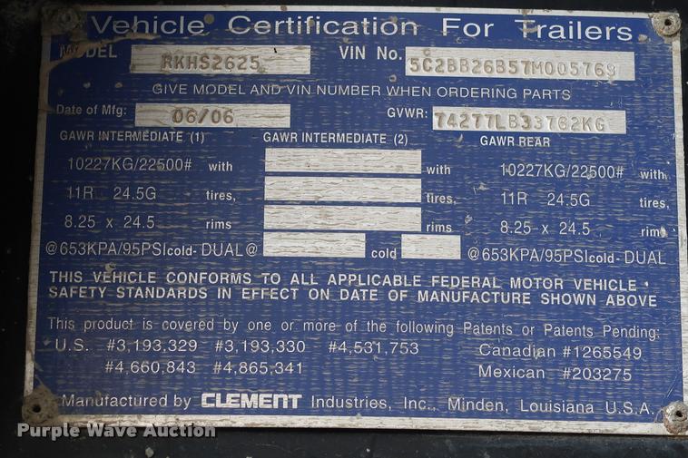 image for item BV9164 2007 Clement end dump trailer