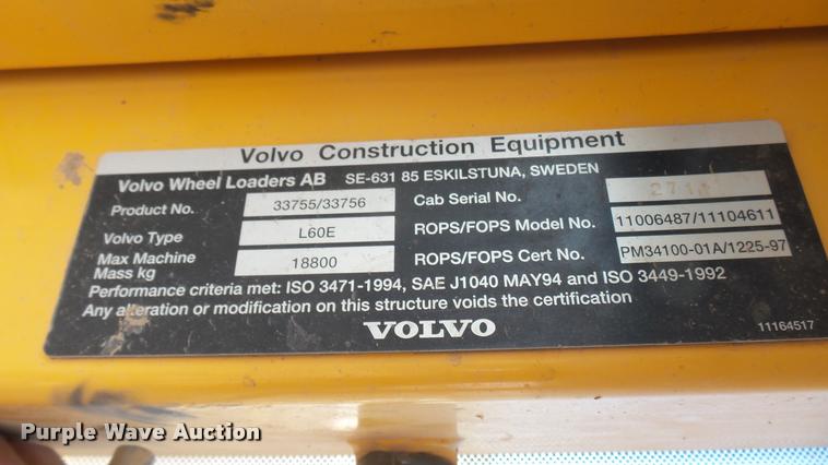image for item DB3474 2005 Volvo L60E wheel loader