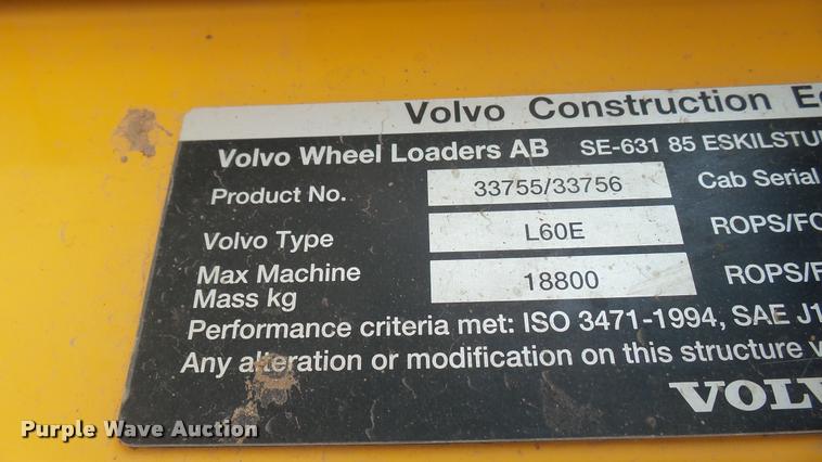 image for item DB3474 2005 Volvo L60E wheel loader