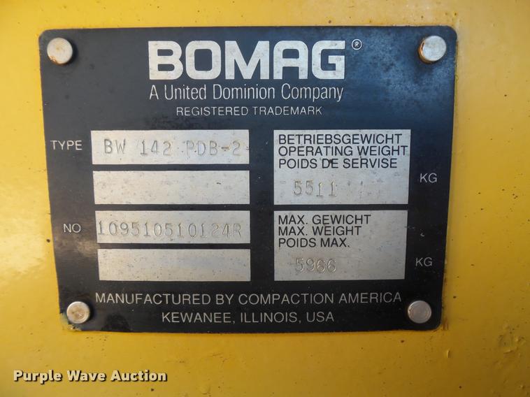 image for item DB8213 1999 Bomag BW142PDB-2 single drum compactor