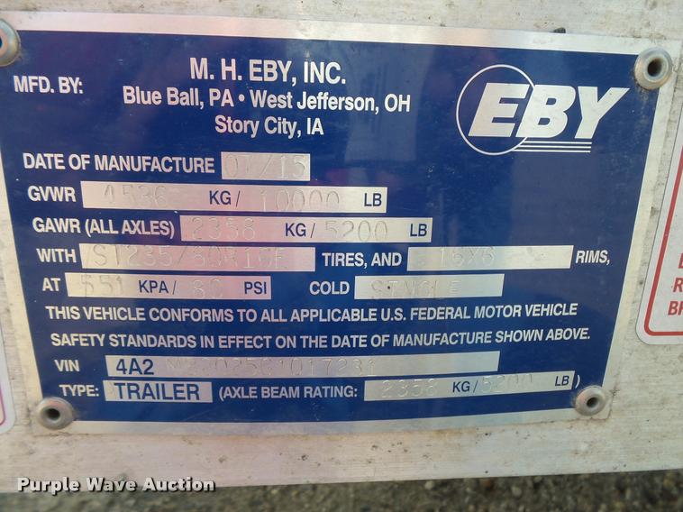 image for item DC2742 2016 Eby equipment trailer