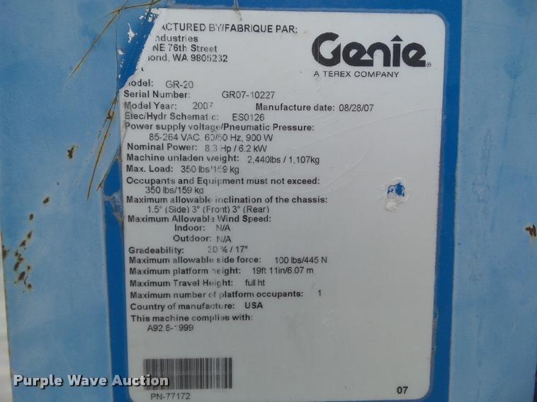 image for item DH9398 2007 Genie GR20 boom lift